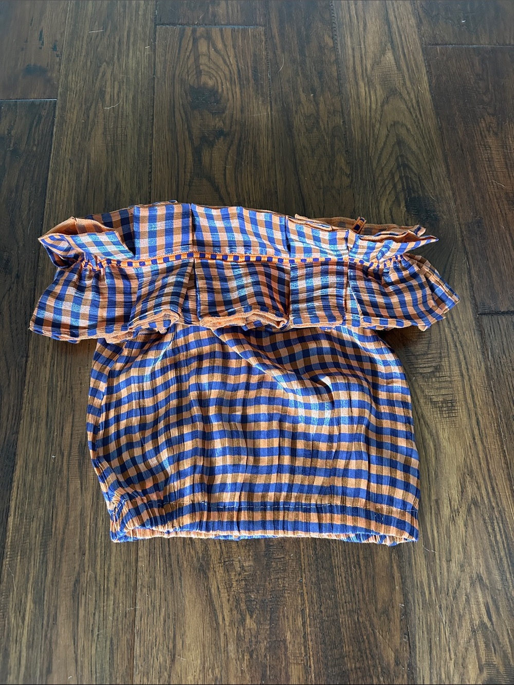 Gizia off the shoulder ruffle checkered top